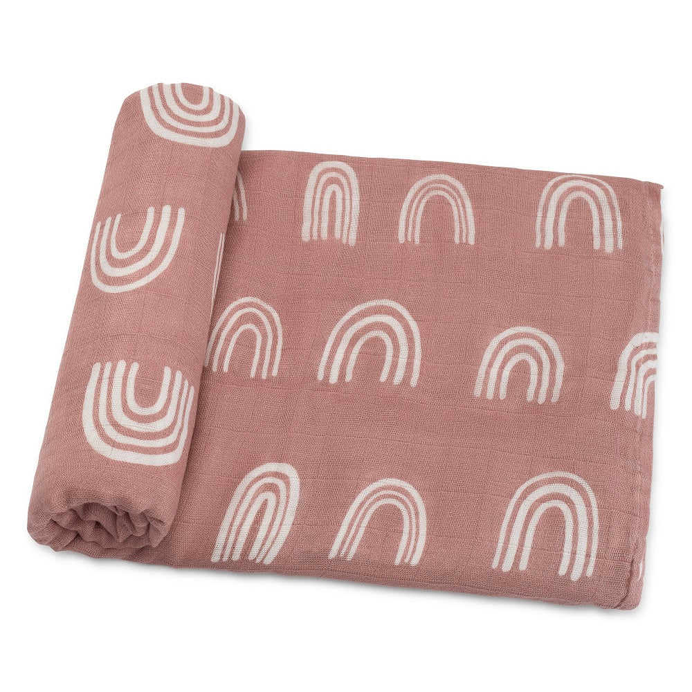 Muslin Swaddle Blanket, 47” x 47” in Mauve Rainbow, 1 Pack