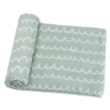Muslin Swaddle Blanket, 47” x 47” in Green Doodle, 1 Pack