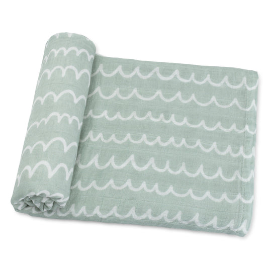 Muslin Swaddle Blanket, 47” x 47” in Green Doodle, 1 Pack