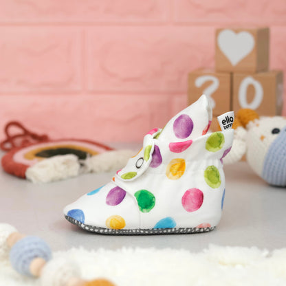 Organic Cotton Baby Booties, Non-Slip Sole, Cotton Newborn Booties Home Nursery Shoes, Colorful Dots