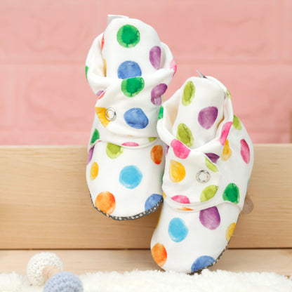 Organic Cotton Baby Booties, Non-Slip Sole, Cotton Newborn Booties Home Nursery Shoes, Colorful Dots