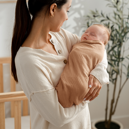 Muslin Swaddle Blankets Pack of 3, 42” x 42” in Sand, Cedar, Caramel