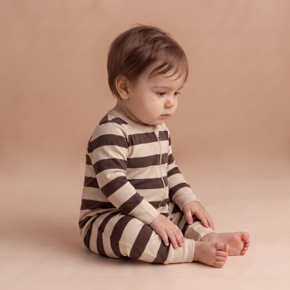 Organic 2-Way Zip Romper - Mocha Stripe
