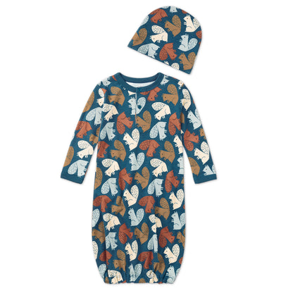 Bamboo Blend Hat & Sleepgown Set - Squirrel Scurry