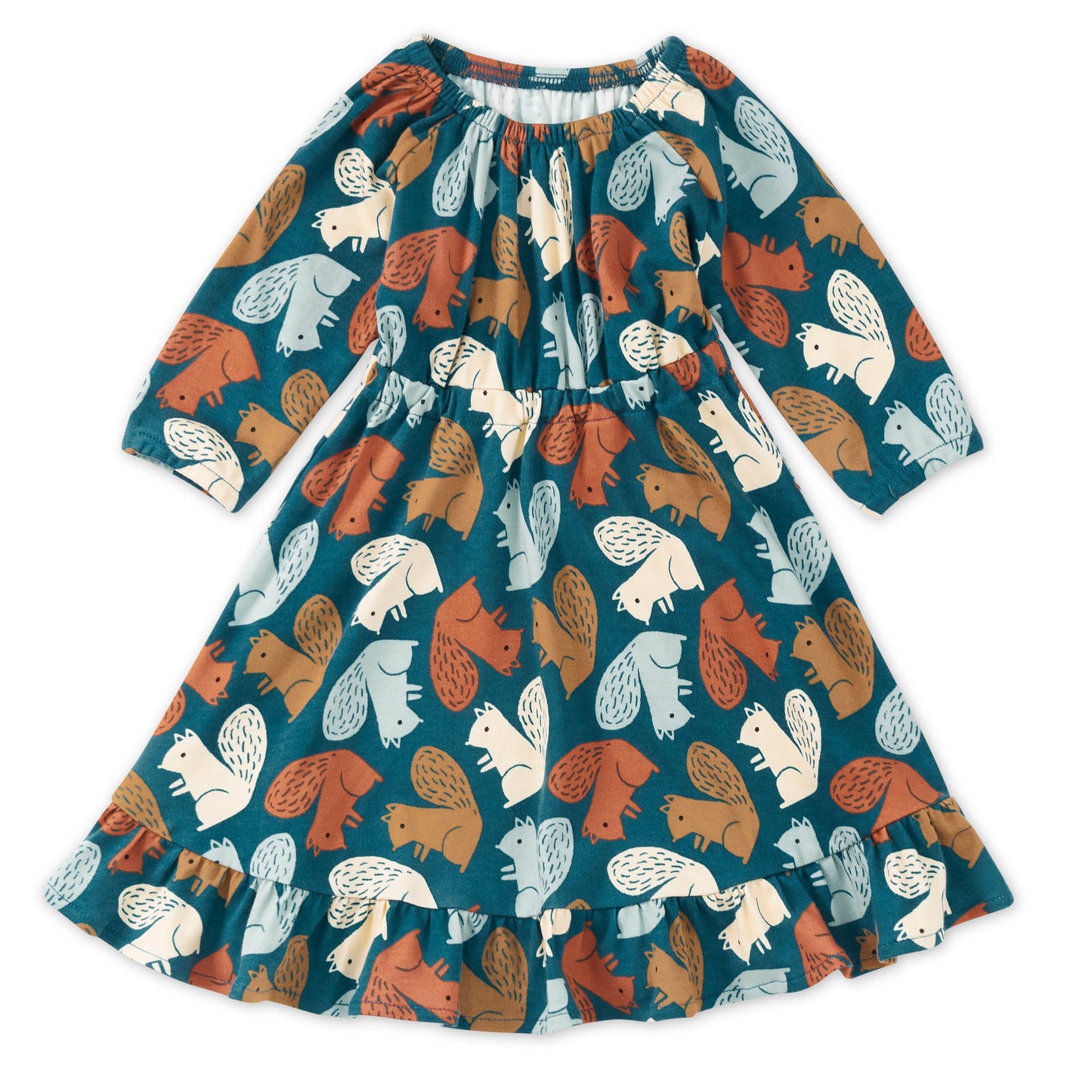 Bamboo Blend L/S Ruffle Dress - Squirrel Scurry