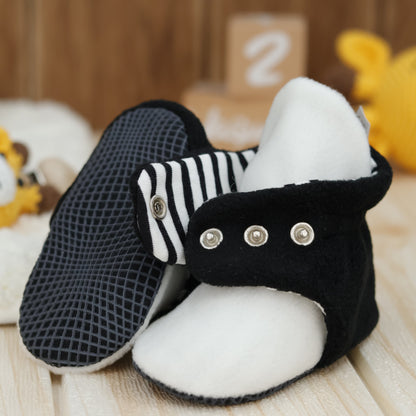 Anti-Slip Sole, Fleece Baby Booties, Newborn Home Booties, Sweat Proof Organic Cotton Lining, Black White