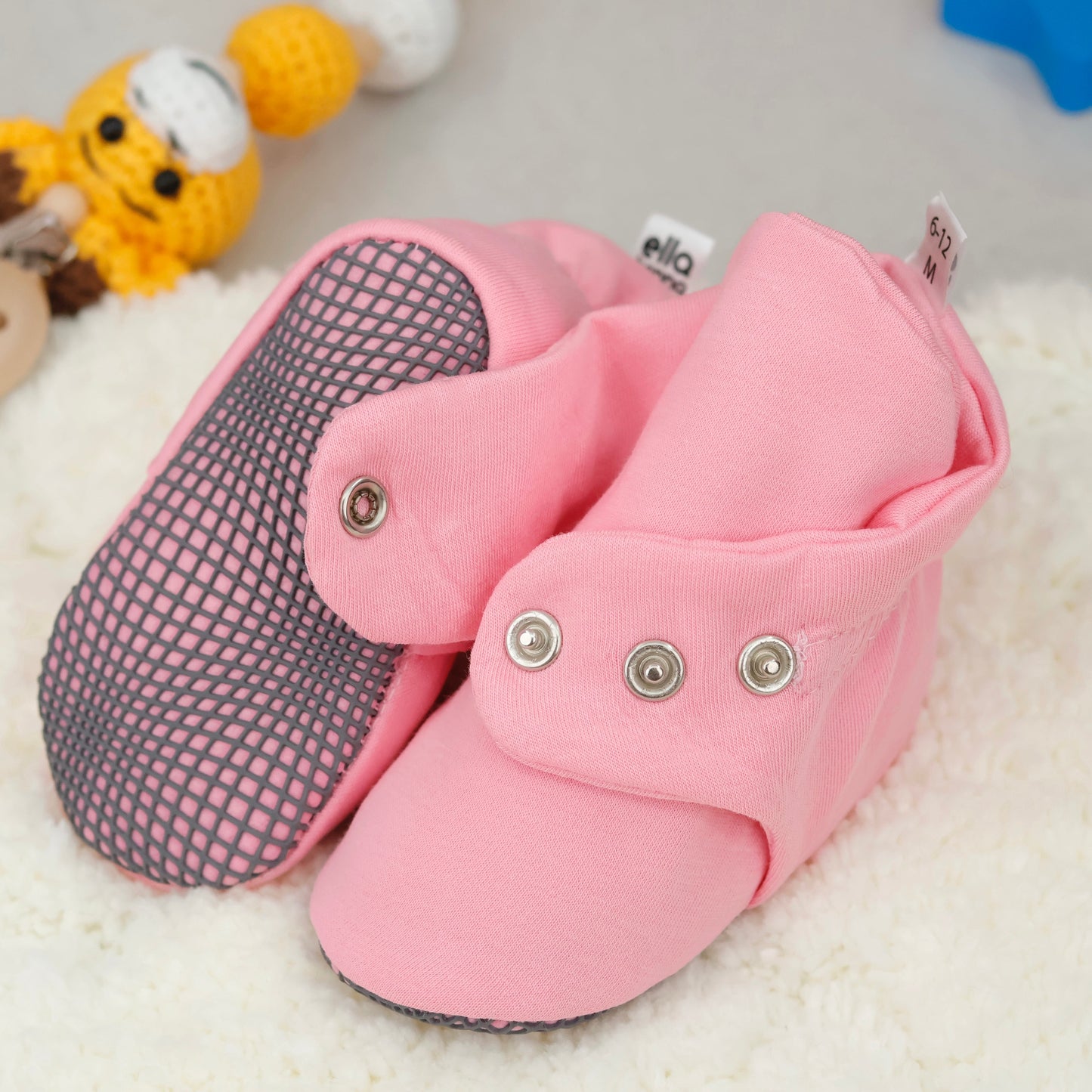 Organic Cotton Baby Booties, Non-Slip Sole, Cotton Newborn Booties Home Nursery Shoes, Pink