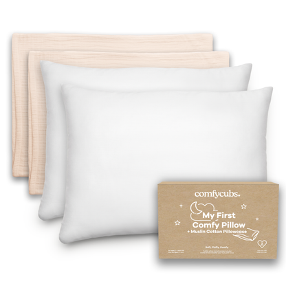 Toddler Pillows with Soft Muslin Pillow Case in Cream