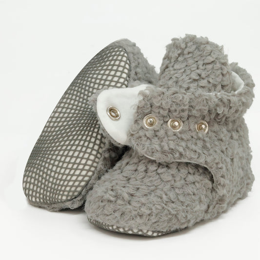 Non-Slip Sole, Organic Cotton Inner Lining,Newborn Shoes ,Tedy Booties, Gray Baby Booties