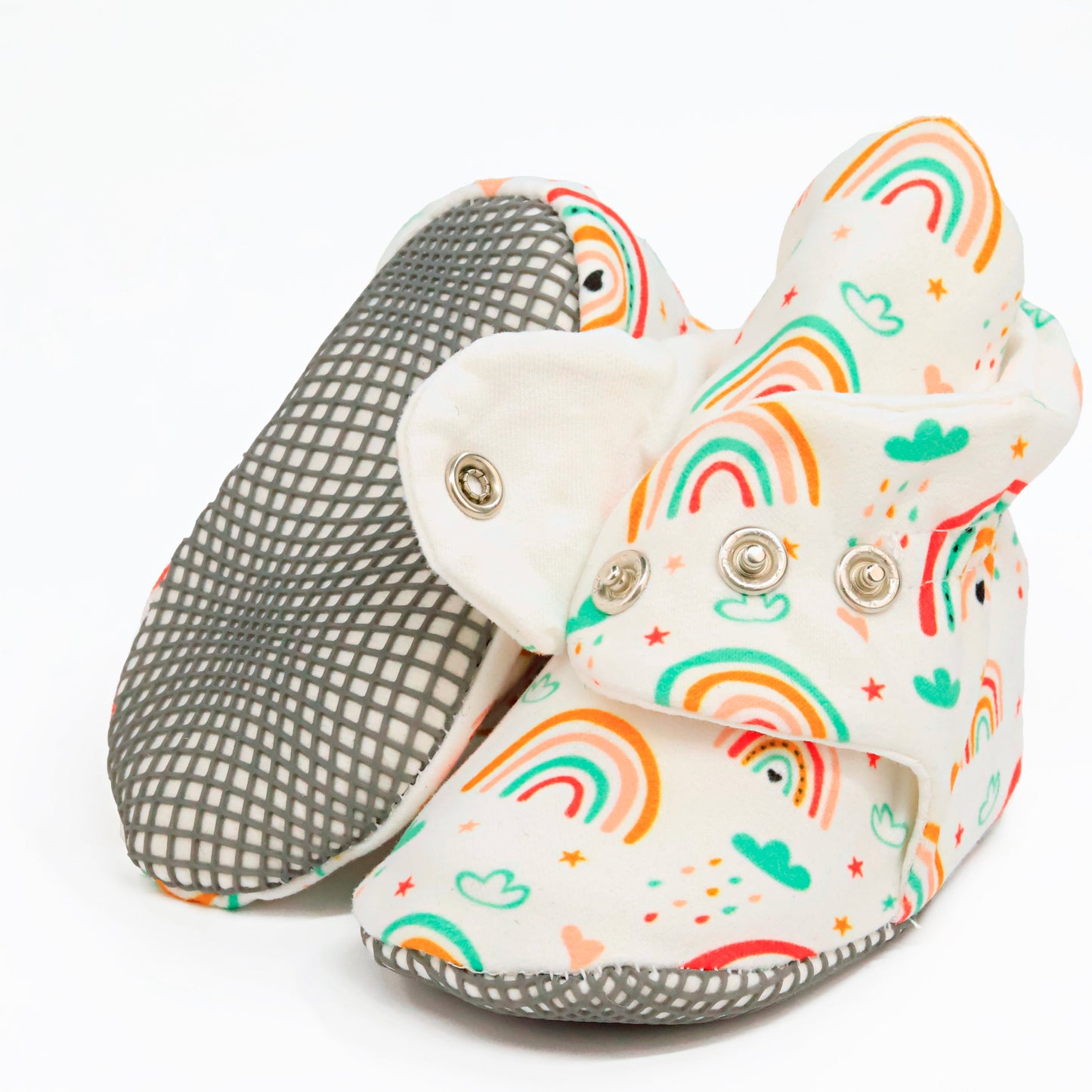 Organic Cotton Baby Booties, Non-Slip Sole, Cotton Newborn Booties Home Nursery Shoes, Rainbow
