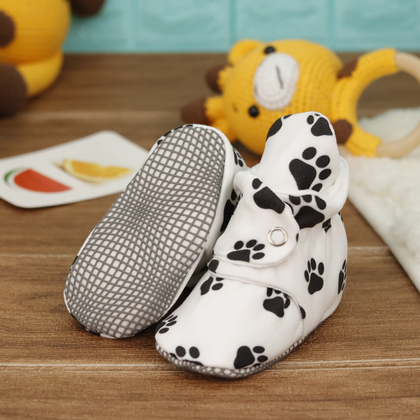 Organic Cotton Baby Booties, Non-Slip Sole, Cotton Newborn Booties Home Nursery Shoes, Dog Paw