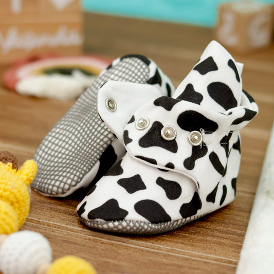 Organic Cotton Baby Booties, Non-Slip Sole, Cotton Newborn Booties Home Nursery Shoes, Cow Pattern