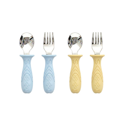 Stainless Steel Self Feeding Utensil Set of 4 (Butter Yellow & Baby Blue)