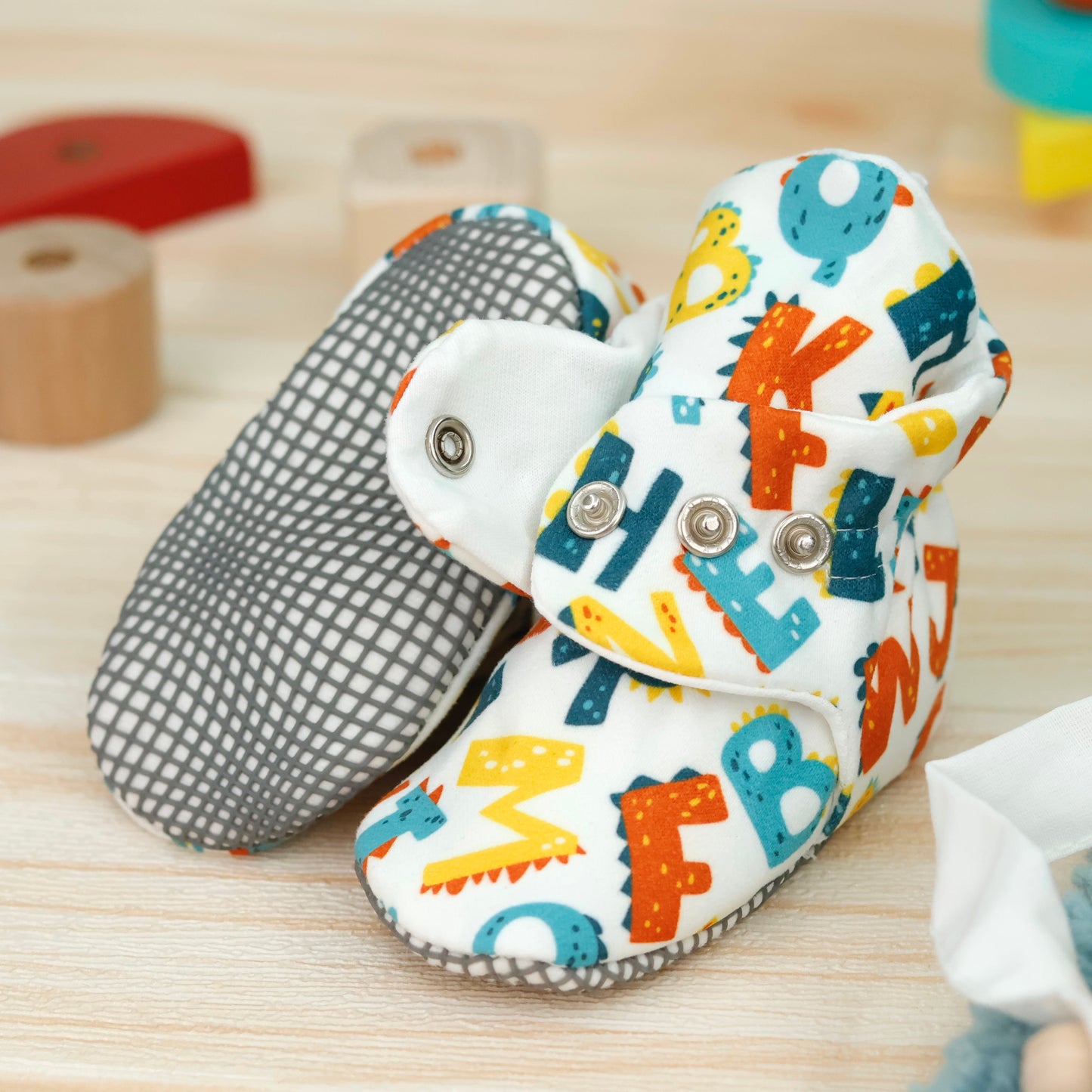 Organic Cotton Baby Booties, Non-Slip Sole, Cotton Newborn Booties Home Nursery Shoes, Alphabet