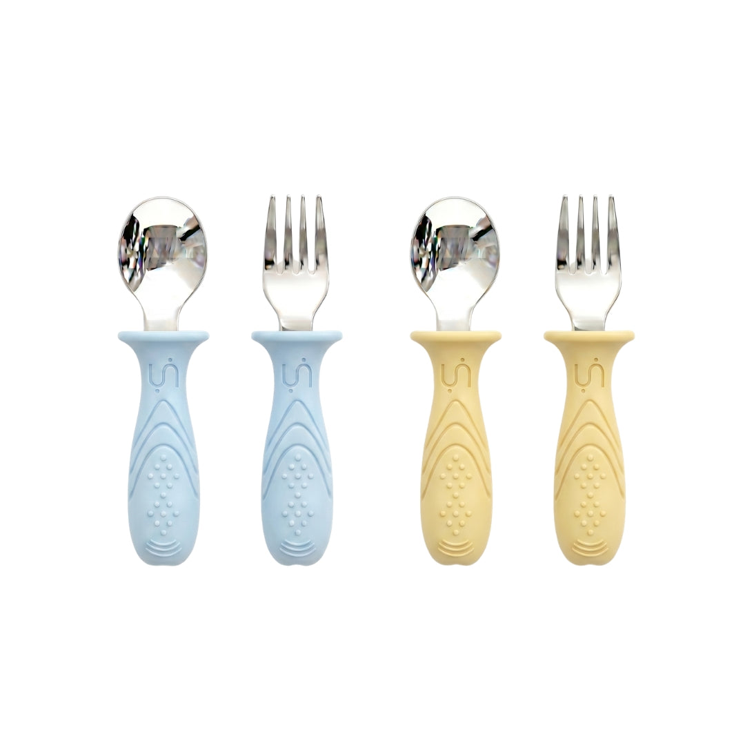 Stainless Steel Self Feeding Utensil Set of 4 (Tofu & Pearl Blush)