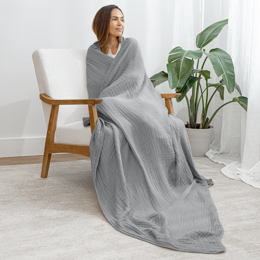 Adult Muslin Blanket in Heather Blue