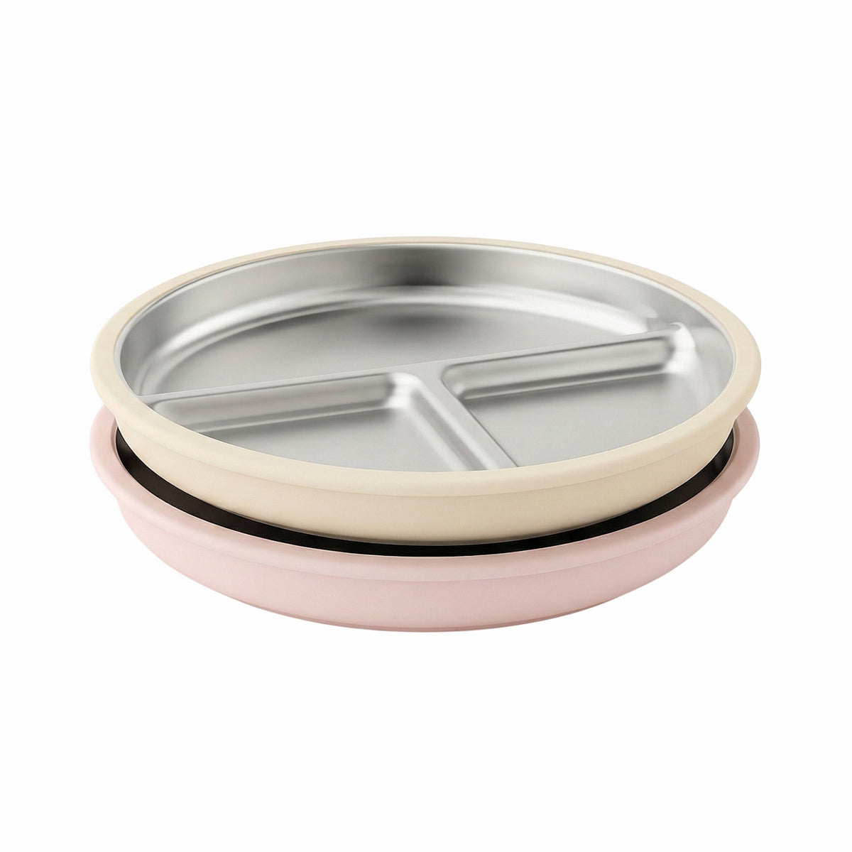 Stainless Steel Suction Plate Set of 2 (Tofu & Pearl Blush)