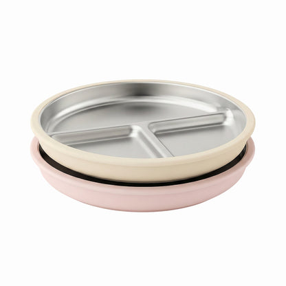 Stainless Steel Suction Plate Set of 2 (Tofu & Pearl Blush)