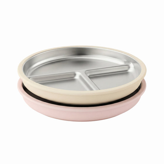 Stainless Steel Suction Plate Set of 2 (Tofu & Pearl Blush)