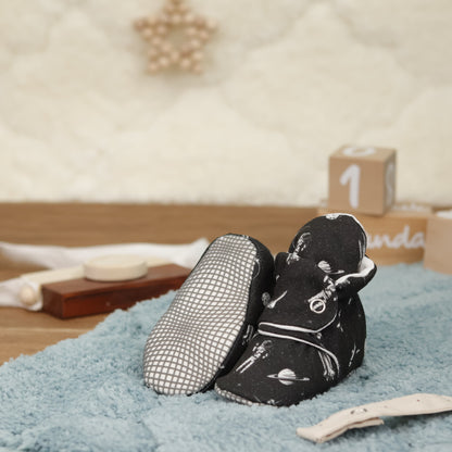 Organic Cotton Baby Booties, Non-Slip Sole, Cotton Newborn Booties Home Nursery Shoes, Dark Space