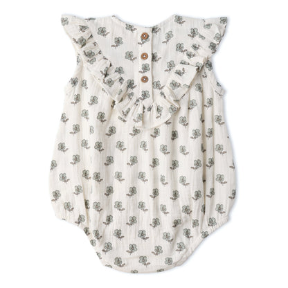 Organic Sleeveless Ruffle Bubble Romper - Poppy