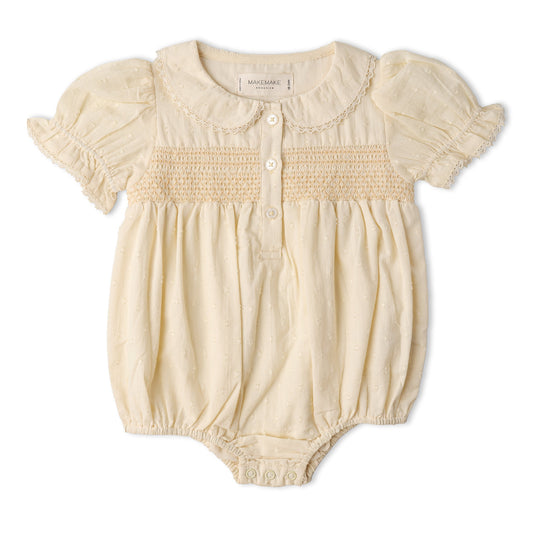 Organic Smocked Button Romper - Butter Yellow
