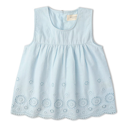 Organic Eyelet Top And Pant Set - Light Blue Eyelet