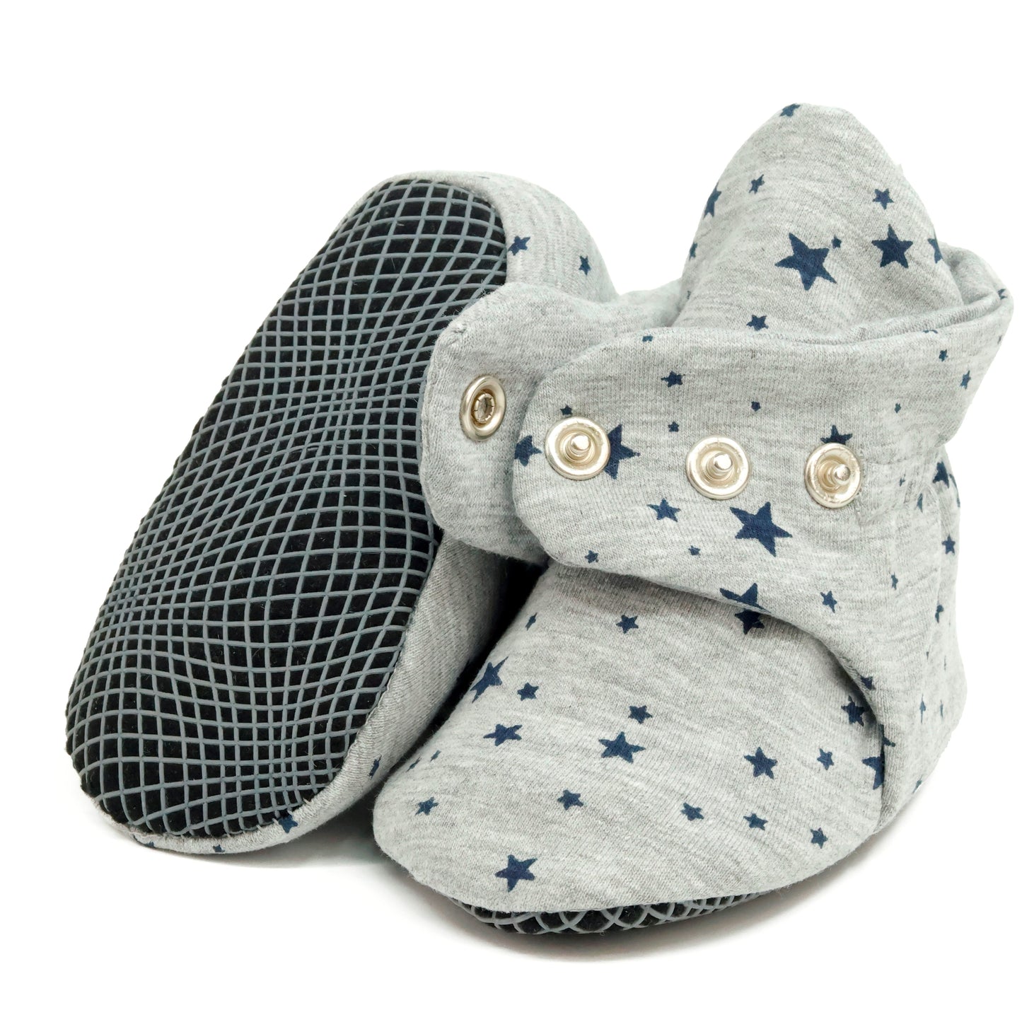Organic Cotton Baby Booties, Non-Slip Sole, Cotton Newborn Booties Home Nursery Shoes, Star Gray