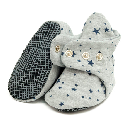 Organic Cotton Baby Booties, Non-Slip Sole, Cotton Newborn Booties Home Nursery Shoes, Star Gray