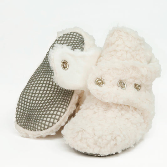 Non-Slip Sole, Organic Cotton Inner Lining,Newborn Shoes ,Tedy Booties, Off White Baby Booties