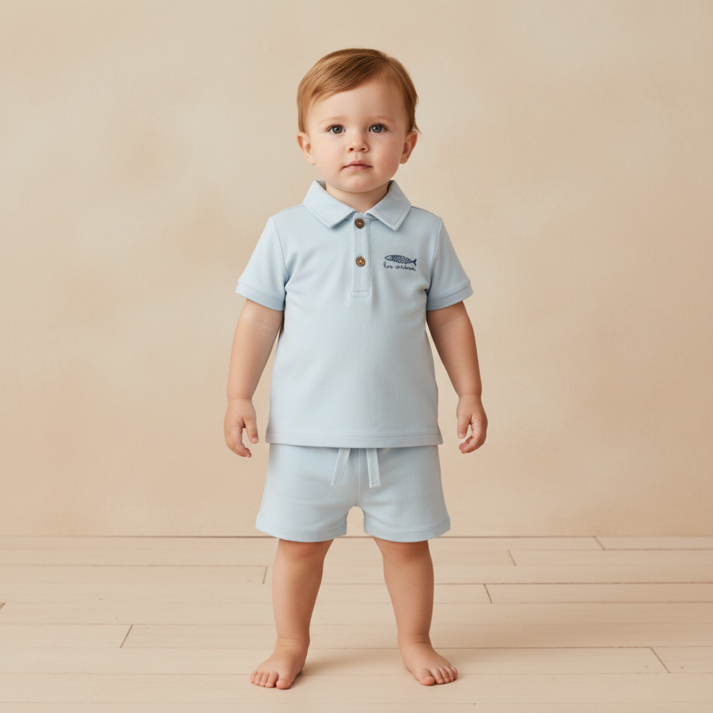 Organic Polo Shirt & Shorts Set - Light Blue