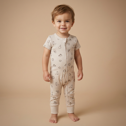Organic Short Sleeve Zip Romper - Rodeo