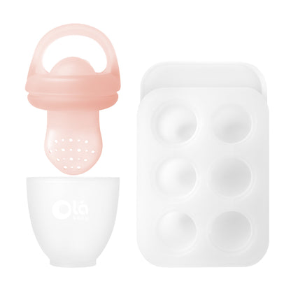 Silicone Baby Food Feeder Set and Teether, Freezer Tray with Lid