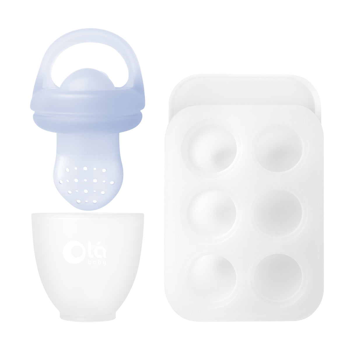 Silicone Baby Food Feeder Set and Teether, Freezer Tray with Lid
