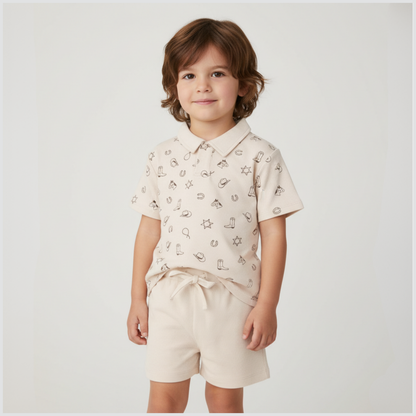 Organic Collar Tee & Shorts Set - Rodeo