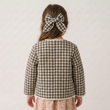 Organic Bow Clip - Charcoal Plaid