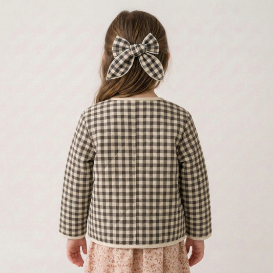 Organic Bow Clip - Charcoal Plaid