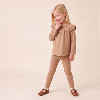 Organic Ruffle Sleeve Top Set of 2 - Woodland Sprig + Taupe
