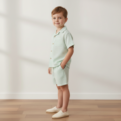 Organic Shirt & Shorts Set - Basil Stripes