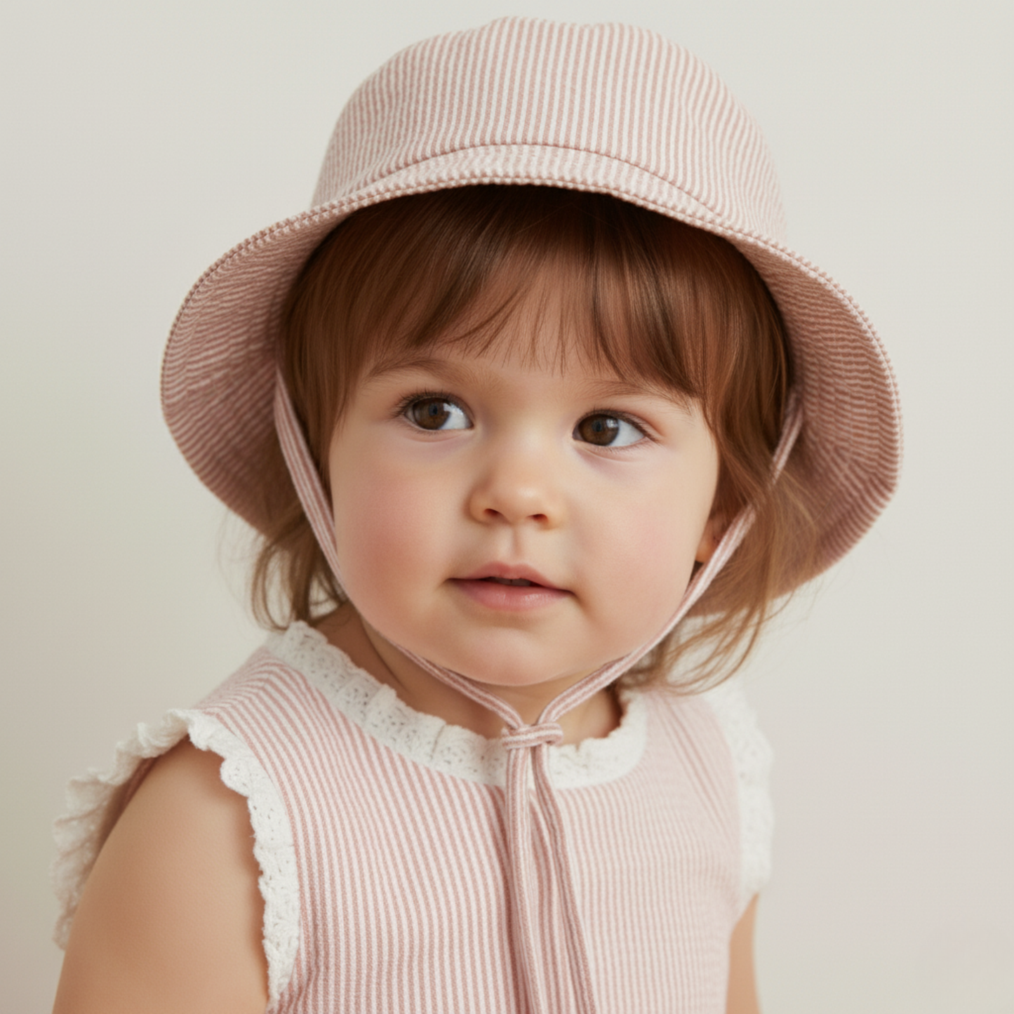 Organic Bucket Sun Hat - Coral Stripes