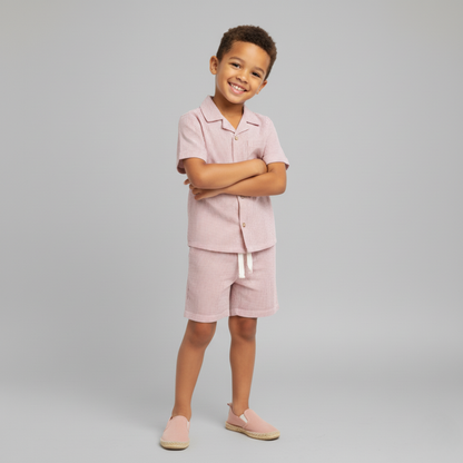 Organic Shirt & Shorts Set - Coral Stripes