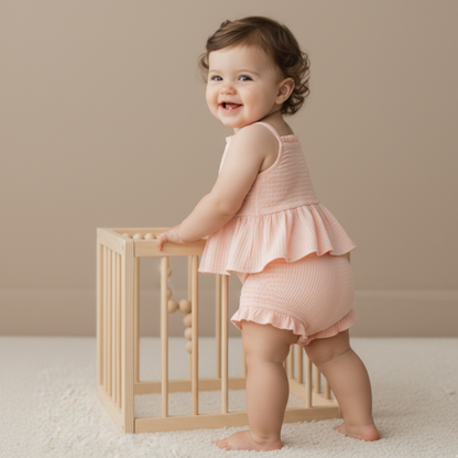 Organic Smocked Top And Bloomer Set - Blush
