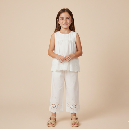 Organic Eyelet Top And Pant Set - Ivory Eyelet