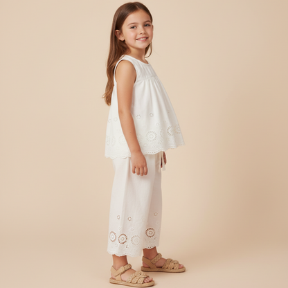 Organic Eyelet Top And Pant Set - Ivory Eyelet