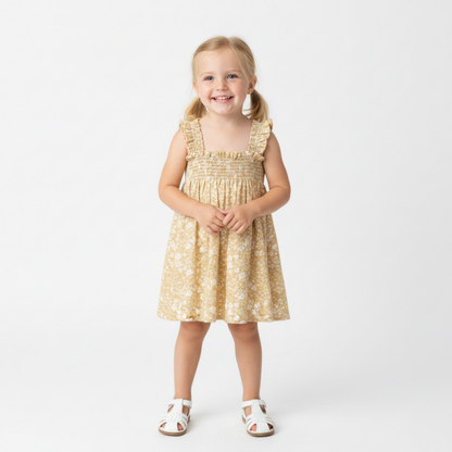 Organic Smocked Sundress - Yellow Blossom