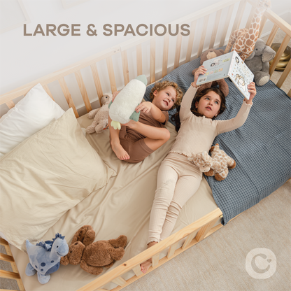 Kids House Gated Floor Bed Twin Size for Children Aged 5+, Natural Wood