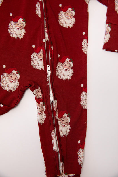 Christmas Vintage Santa Baby Bamboo Zipper Romper
