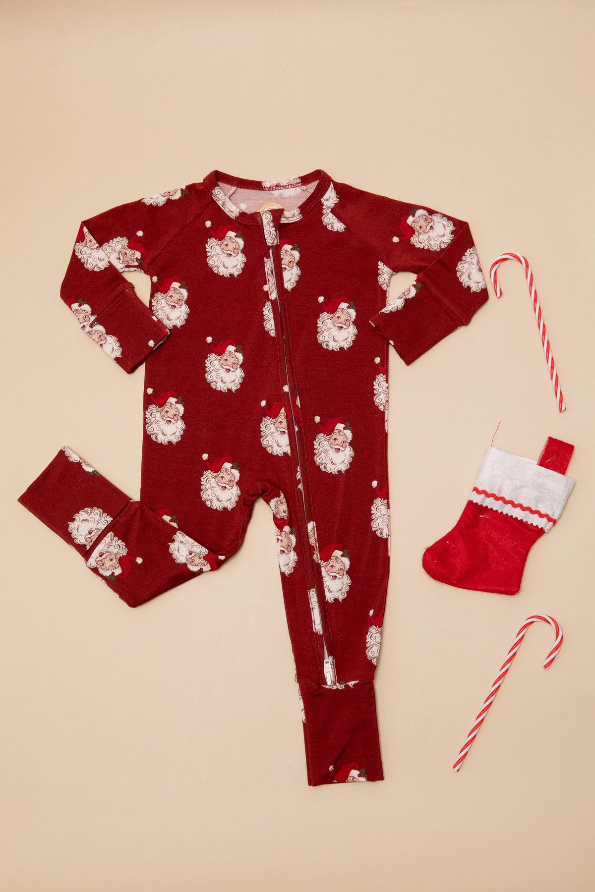 Christmas Vintage Santa Baby Bamboo Zipper Romper