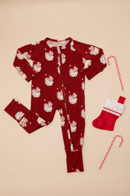Christmas Vintage Santa Baby Bamboo Zipper Romper