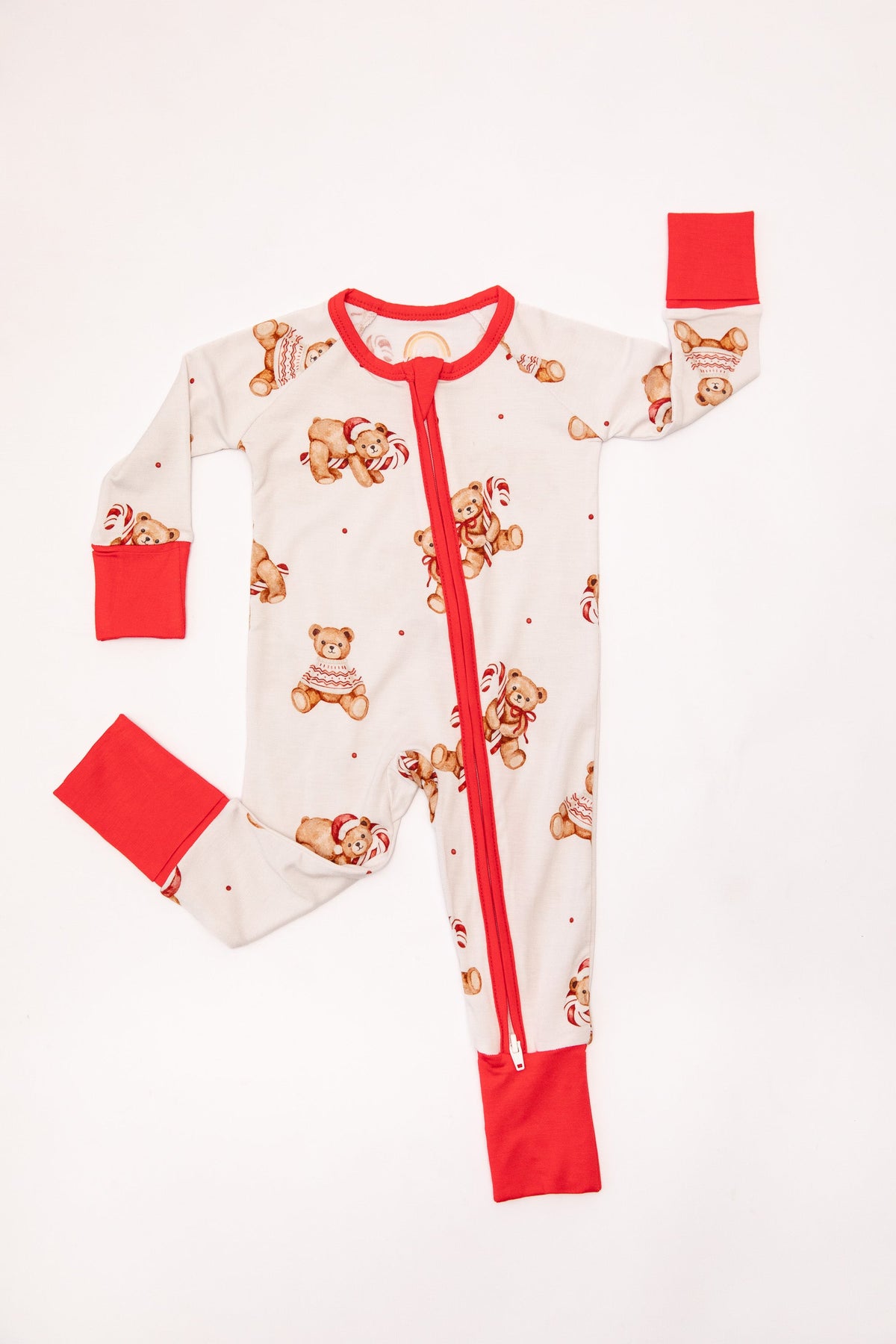 Christmas Teddy Bear Baby Bamboo Zipper Romper